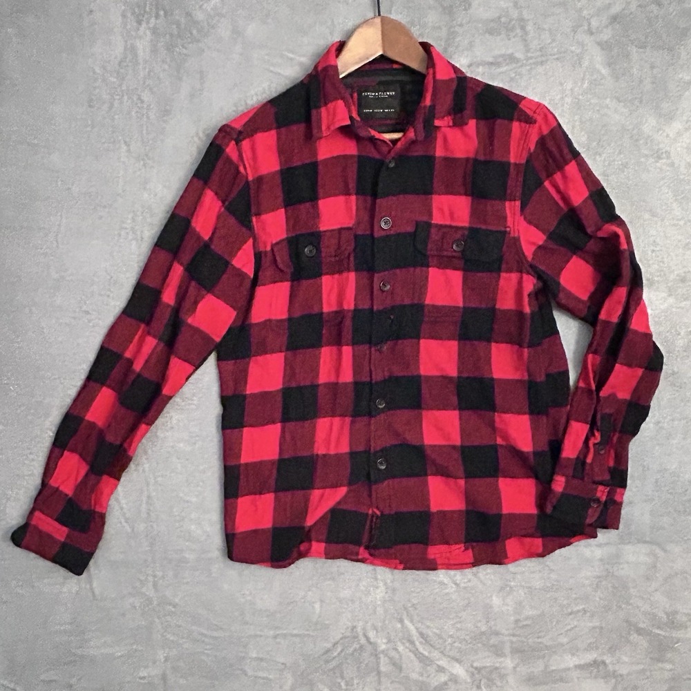 Denim & Flower Red Black Buffalo Plaid Flannel Shirt‎ Men's M Cotton